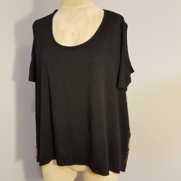 CHEETAH HIGH LOW ANIMAL PRINT LEOPARD PLUS SZ 3X COLD SHOULDER TOP CONTEMPORARY - Picture 5 of 6